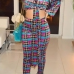  Fashion Round Neck Knot Design Printed Multi Qmilch Two-Piece Pants Set