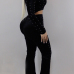  Fashion Turtleneck Beads Decoration Black Velvet Two-Piece Pants Set