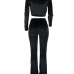  Fashion Turtleneck Beads Decoration Black Velvet Two-Piece Pants Set
