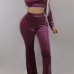 Fashion Turtleneck Beads Decoration Red Velvet Two-Piece Pants Set Fashion Turtleneck Beads Decoration Red Velvet Two-Piece Pants Set