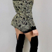  Fashion V Neck Long Sleeves Printed Green Polyester Two-piece Shorts Set