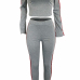  Leisure Dew Shoulder Striped Patchwork Grey Polyester Two-piece Pants Set