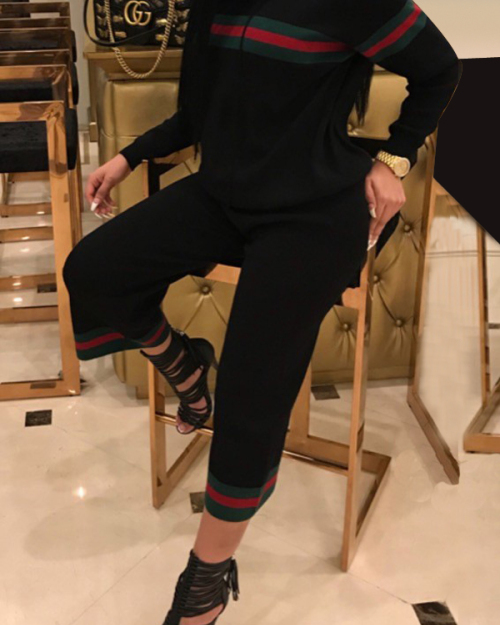 Leisure Hooded Collar Patchwork Black Cotton Two-piece Pants Set Leisure Hooded Collar Patchwork Black Cotton Two-piece Pants Set