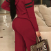 Leisure Hooded Collar Patchwork Wine Red Cotton Two-piece Pants Set Leisure Hooded Collar Patchwork Wine Red Cotton Two-piece Pants Set