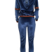 Leisure Long Sleeves Patchwork Blue Velvet Two-piece Pants Set Leisure Long Sleeves Patchwork Blue Velvet Two-piece Pants Set