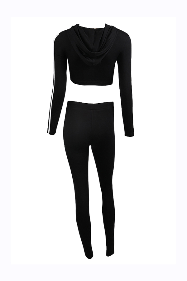  Leisure Long Sleeves Striped Patchwork Black Velvet Two-piece Pants Set