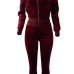Leisure Mandarin Collar Striped Wine Red Velvet Two-piece Pants Set Leisure Mandarin Collar Striped Wine Red Velvet Two-piece Pants Set