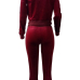 Leisure Mandarin Collar Striped Wine Red Velvet Two-piece Pants Set Leisure Mandarin Collar Striped Wine Red Velvet Two-piece Pants Set
