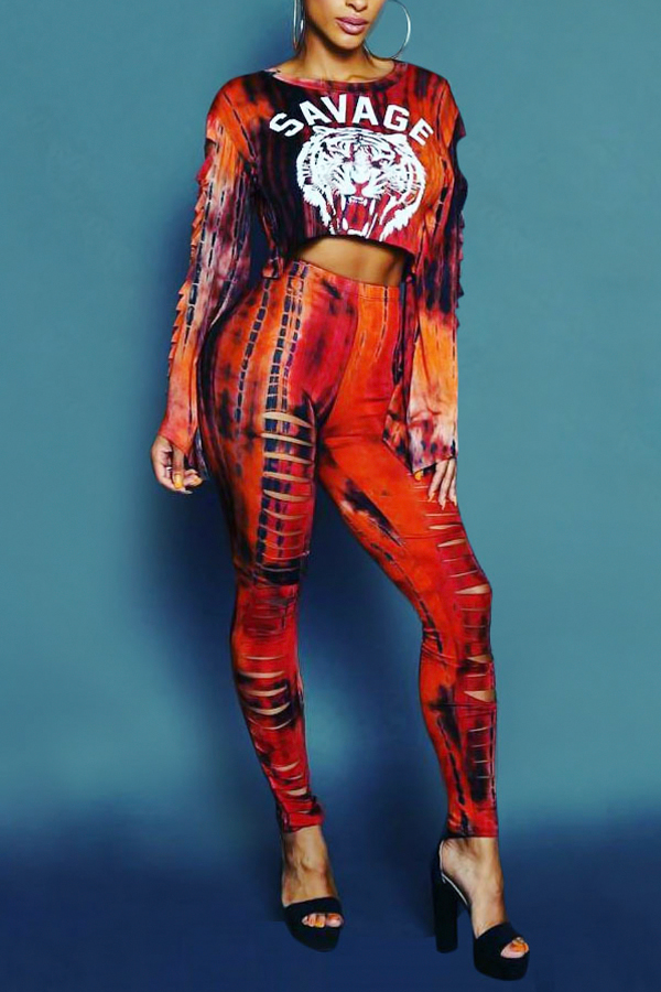  Leisure Round Neck Hollow-out Blending Two-piece Pants Set