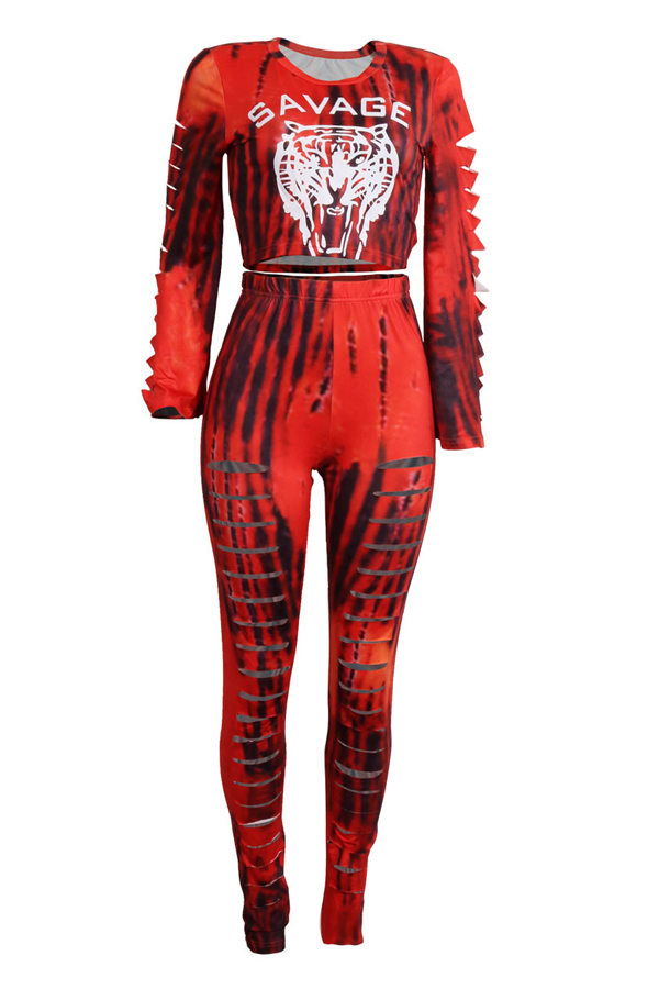  Leisure Round Neck Hollow-out Blending Two-piece Pants Set