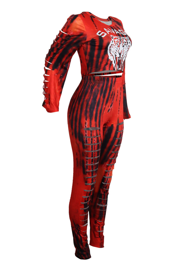  Leisure Round Neck Hollow-out Blending Two-piece Pants Set