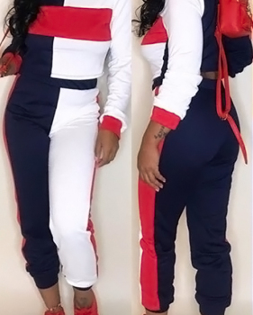  Multi Blending Pants Color Block O neck Long Sleeve Casual Two Pieces