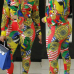  Multi Polyester Pants Print Turndown Collar Long Sleeve Casual Two Pieces