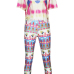  Multi Qmilch Pants Print O neck Short Sleeve Casual Two Pieces