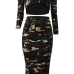 Sexy Bateau Neck Camouflage Printed Army Green Qmilch Two-piece Skirt Set Sexy Bateau Neck Camouflage Printed Army Green Qmilch Two-piece Skirt Set
