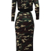 Sexy Bateau Neck Camouflage Printed Army Green Qmilch Two-piece Skirt Set Sexy Bateau Neck Camouflage Printed Army Green Qmilch Two-piece Skirt Set