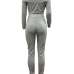  Sexy Bateau Neck Cross Chest Hollow-out Grey Polyester Two-Piece Pants Set