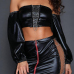 Sexy Bateau Neck Hollow-out Zipper Design Black PU Two-piece Skirt Set Sexy Bateau Neck Hollow-out Zipper Design Black PU Two-piece Skirt Set