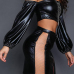 Sexy Bateau Neck Hollow-out Zipper Design Black PU Two-piece Skirt Set Sexy Bateau Neck Hollow-out Zipper Design Black PU Two-piece Skirt Set