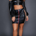 Sexy Bateau Neck Hollow-out Zipper Design Black PU Two-piece Skirt Set Sexy Bateau Neck Hollow-out Zipper Design Black PU Two-piece Skirt Set