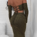 Sexy Bateau Neck Metallic Lace-up Army Green Polyester Two-piece Skirt Set Sexy Bateau Neck Metallic Lace-up Army Green Polyester Two-piece Skirt Set
