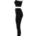 Sexy Bateau Neck Pearl Decoration Black Blending Two-piece Pants Set Sexy Bateau Neck Pearl Decoration Black Blending Two-piece Pants Set
