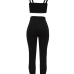 Sexy Bateau Neck Pearl Decoration Black Blending Two-piece Pants Set Sexy Bateau Neck Pearl Decoration Black Blending Two-piece Pants Set