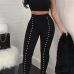 Sexy Bateau Neck Pearl Decoration Black Blending Two-piece Pants Set Sexy Bateau Neck Pearl Decoration Black Blending Two-piece Pants Set