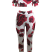 Sexy Dew Shoulder Rose Printed White Milk Fiber Two-piece Pants Set Sexy Dew Shoulder Rose Printed White Milk Fiber Two-piece Pants Set
