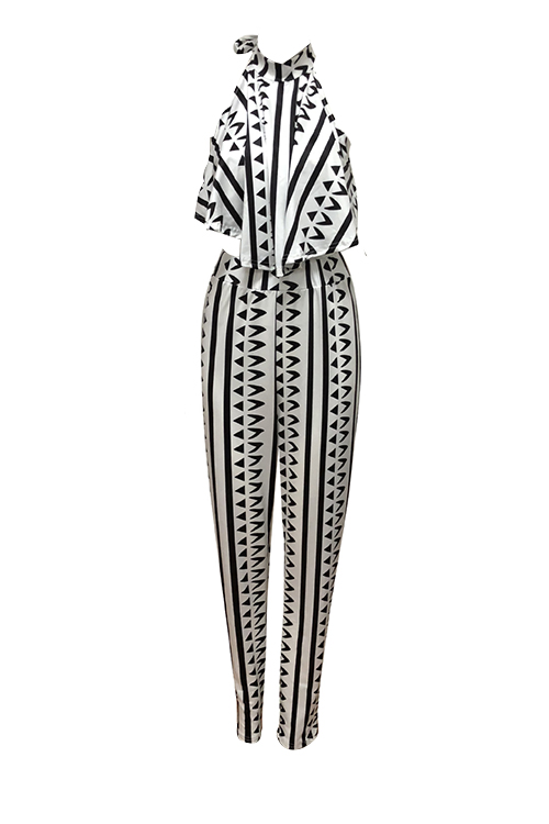  Sexy Halter Neck Backless Geometric Printed Multi Qmilch Two-Piece Pants Set