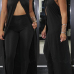  Sexy Hollow-out Black Cotton Two-piece Pants Set
