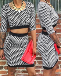 Sexy Round Neck Geometric Printed Blending Two-piece Skirt Set Sexy Round Neck Geometric Printed Blending Two-piece Skirt Set
