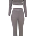 Sexy Round Neck Hollow-out Grey Cotton Two-piece Pants Set Sexy Round Neck Hollow-out Grey Cotton Two-piece Pants Set
