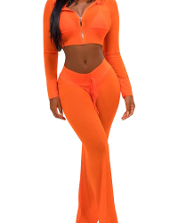  Sexy See-Through Orange Polyester Two-piece Pants Set