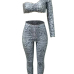  Sexy Show A Shoulder Grey Polyester Two-piece Pants Set