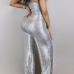  Sexy Spaghetti Strap Sleeveless Silver Blending Two-piece Pants Set