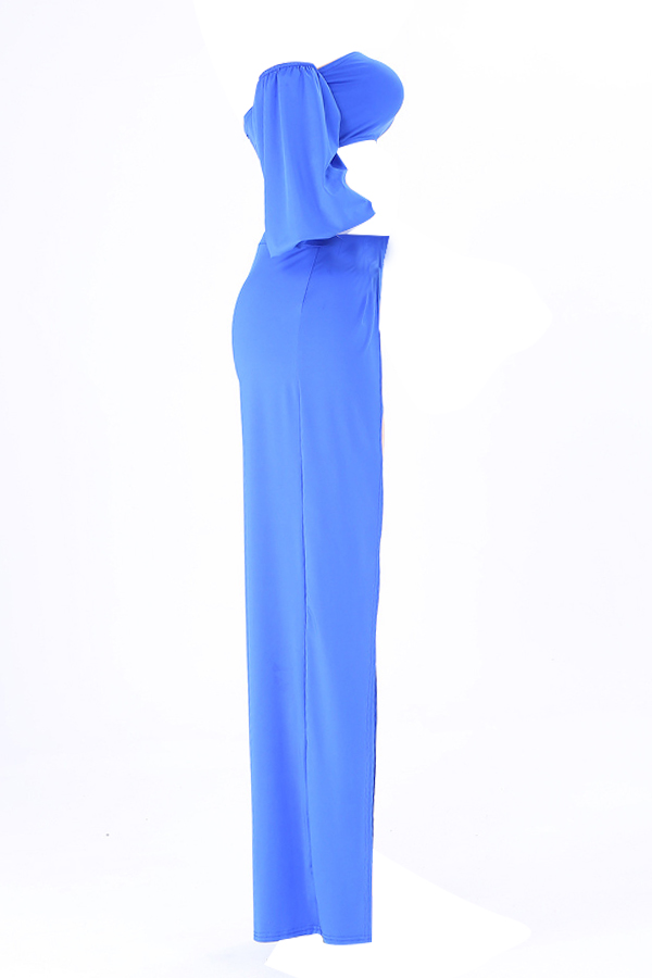  Sexy Strapless High Slit Blue Qmilch Two-piece Pants Set