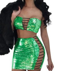 Sexy Strapless Hollow-out Green Polyester Two-piece Skirt Set(Without Coat) Sexy Strapless Hollow-out Green Polyester Two-piece Skirt Set(Without Coat)