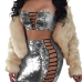  Sexy Strapless Hollow-out Silver Polyester Two-piece Skirt Set(Without Coat)