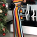  Sexy Strapless Wide legs Design Striped Printed Qmilch Two-Piece Pants Set(With Belt)