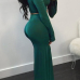  Sexy Turndown Collar Long Sleeves Green Polyester Two-piece Pants Set