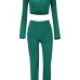  Sexy Turndown Collar Long Sleeves Green Polyester Two-piece Pants Set