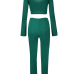  Sexy Turndown Collar Long Sleeves Green Polyester Two-piece Pants Set