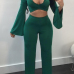  Sexy Turndown Collar Long Sleeves Green Polyester Two-piece Pants Set