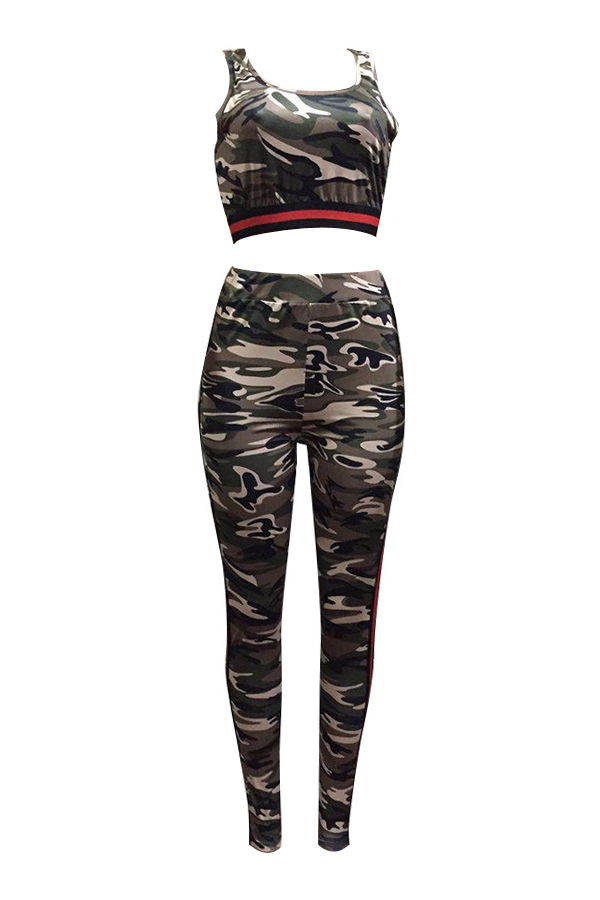  Sexy U-shaped Camouflage Printed Milk Fiber Two-piece Pants Set