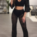 Sexy V Neck Hollow-out Black Bud Silk Two-piece Pants Set Sexy V Neck Hollow-out Black Bud Silk Two-piece Pants Set