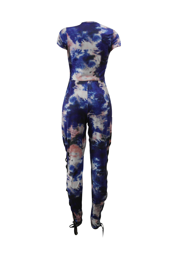  Sexy V Neck Lace-up Hollow-out Cotton Two-piece Pants Set