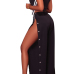  Sexy V Neck Side Split Black Polyester Two-piece Pants Set