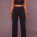  Sexy V Neck Side Split Black Polyester Two-piece Pants Set