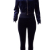  Trendy Mandarin Collar Striped Deep Blue Velvet Two-piece Pants Set